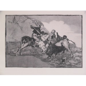 Modo con que los antiguos españoles cazaban los toros a caballo en el campo