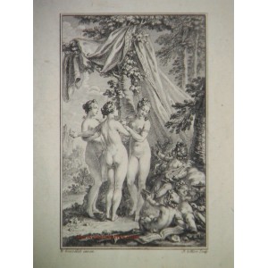 (3 mujeres desnudas en un bosque, niño fauno y puttis con instrumentos y uvas)